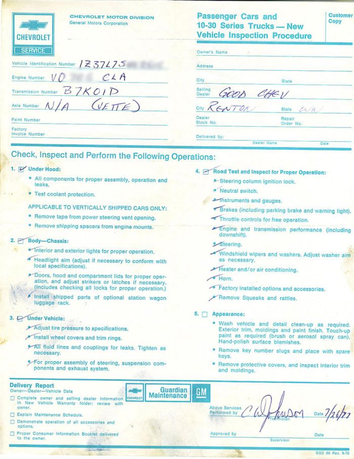 1977 Corvette document