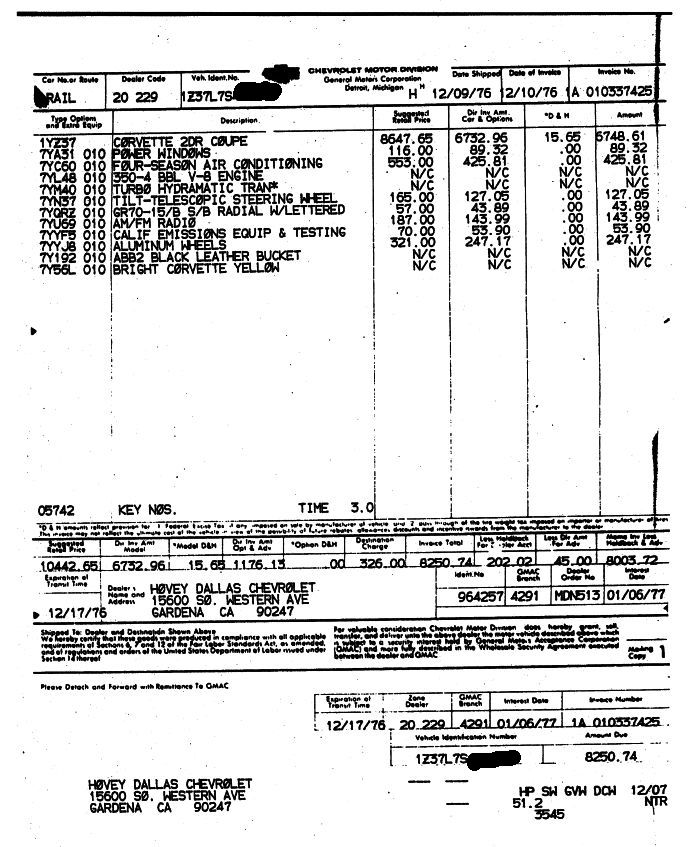 1977 Corvette document