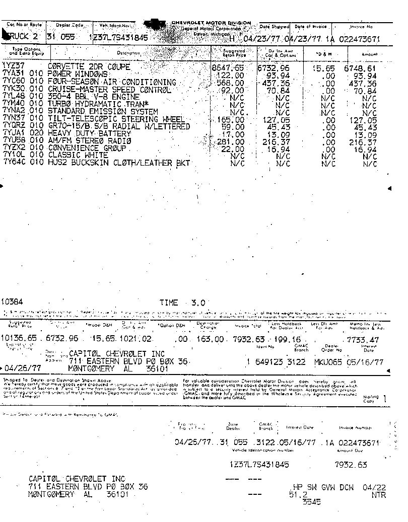 1977 Corvette document