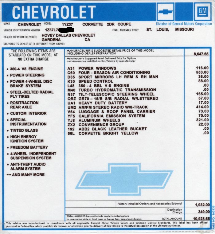 1977 Corvette document