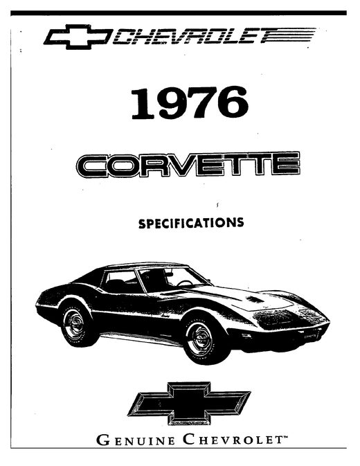 Cover of the 1976 Chevrolet Corvette factory specification manual