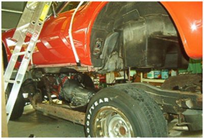 Chassis rolled out from under the lifted body
