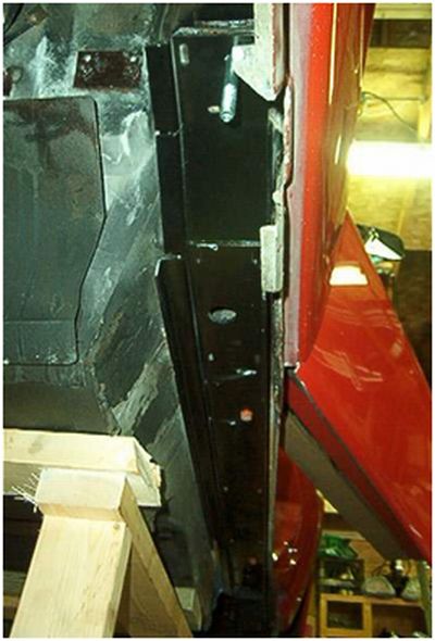 New rocker channel fitted up inside the body post and welded