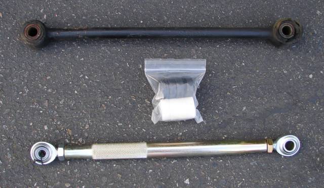 Stock rear strut compared with the new adjustable strut