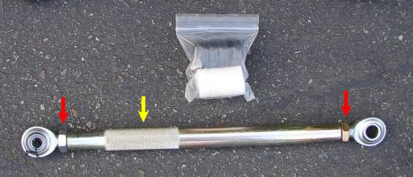 Adjustable strut bar with the nuts and knurled section marked